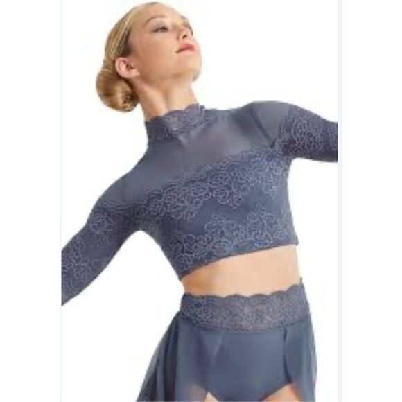 Balera Soft Blue Two Piece Dance Costume Crop Top & half Skirt S - Picture 2 of 9